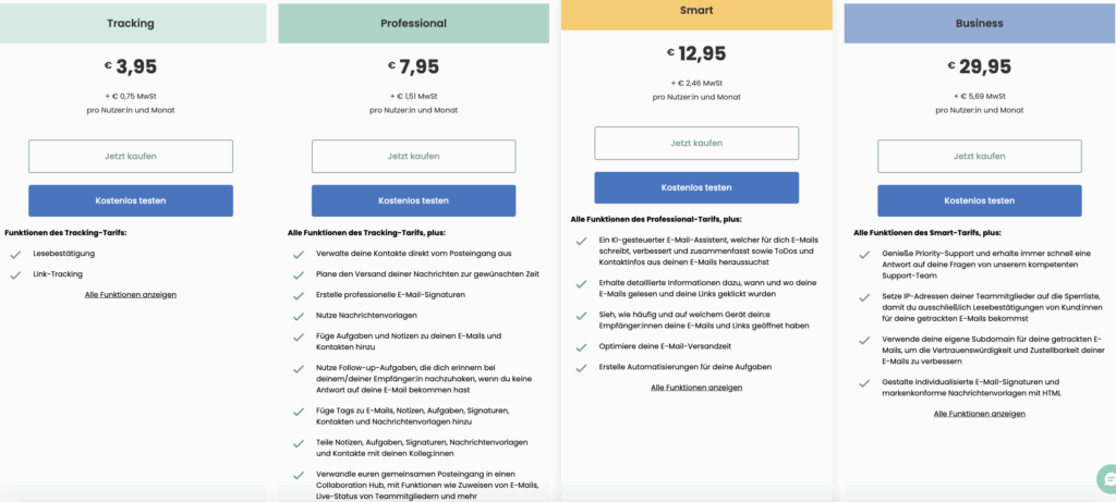 Mailbutler KI Preisliste