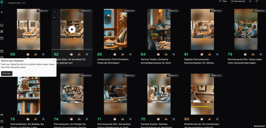 Opus liefert 11 Clips