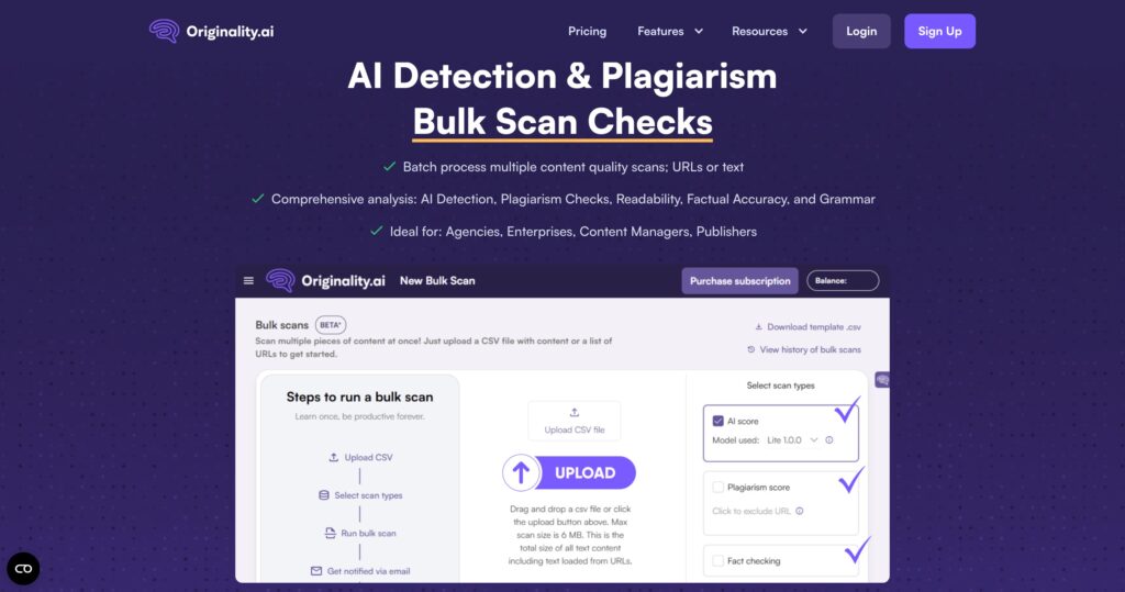 Originality.ai Bulk scan