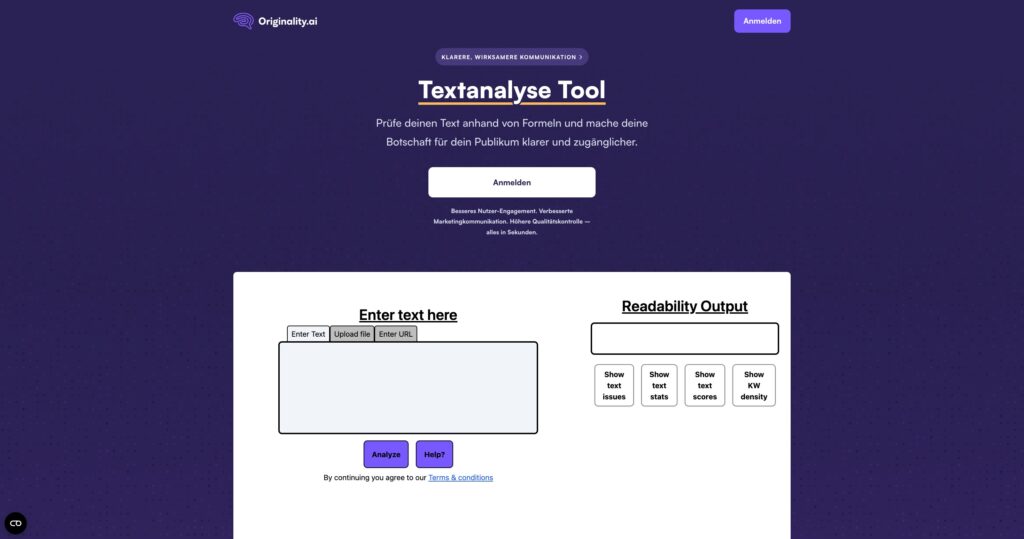 Originality.ai, Textanalyse-Tool auf Deutsch