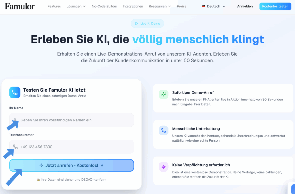 KI-Callcenter – für jedermann 2 KI-CallcenterFamulor KI testen