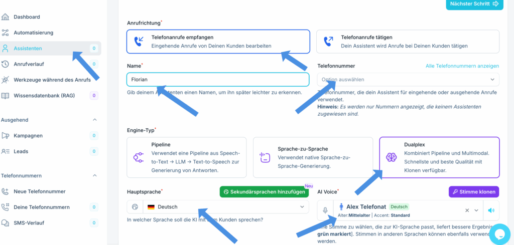 KI-Callcenter Famulor Assistent anlegen