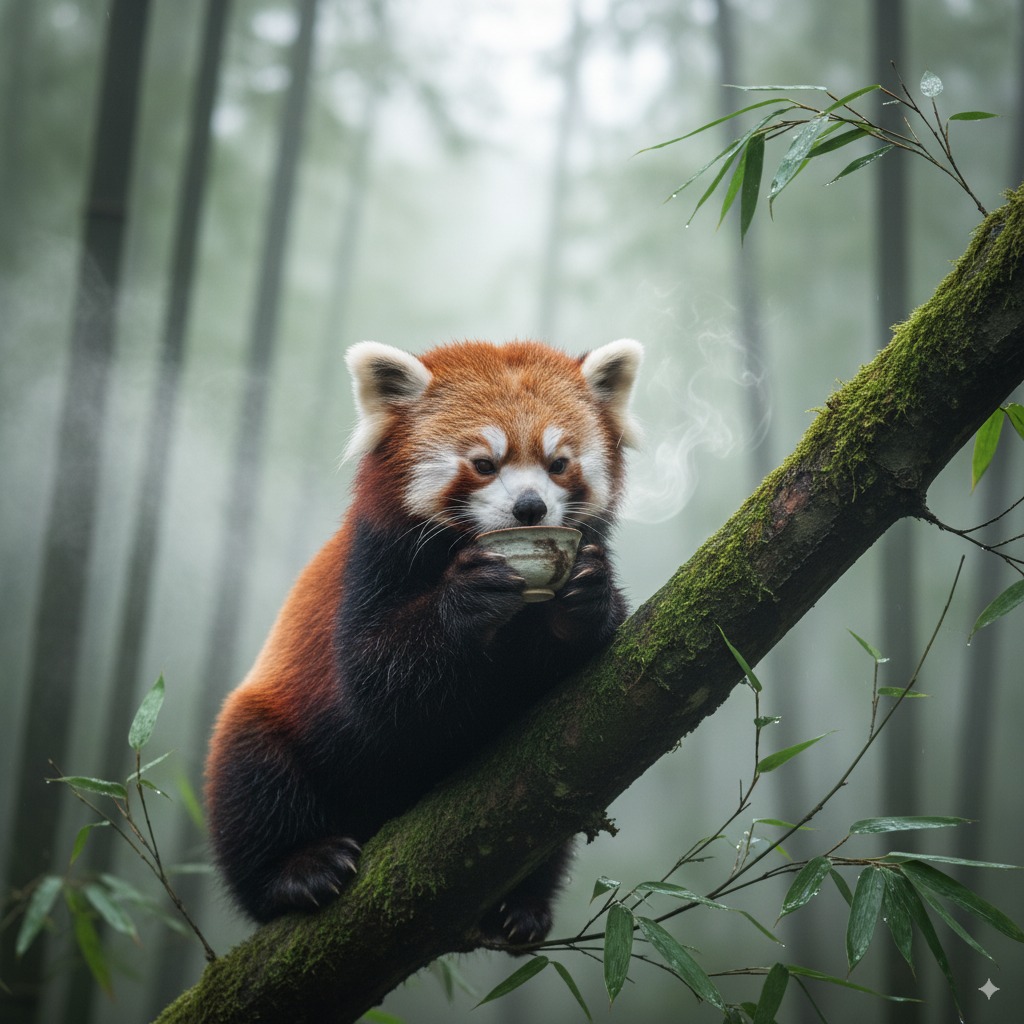 Pandabär mit Teetasse, kreiert von Google Nano Banana