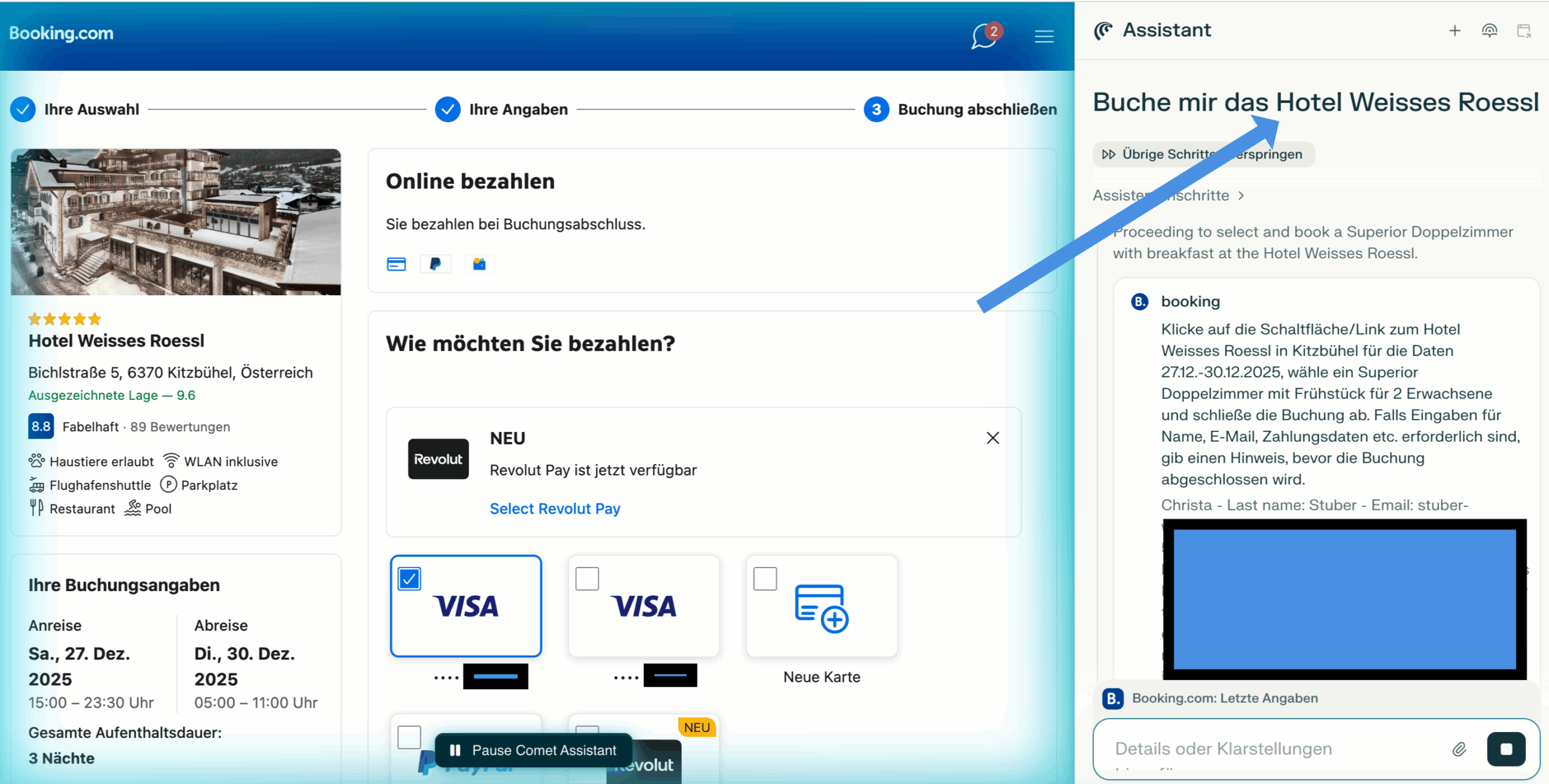 Comet Buchung Screenshot