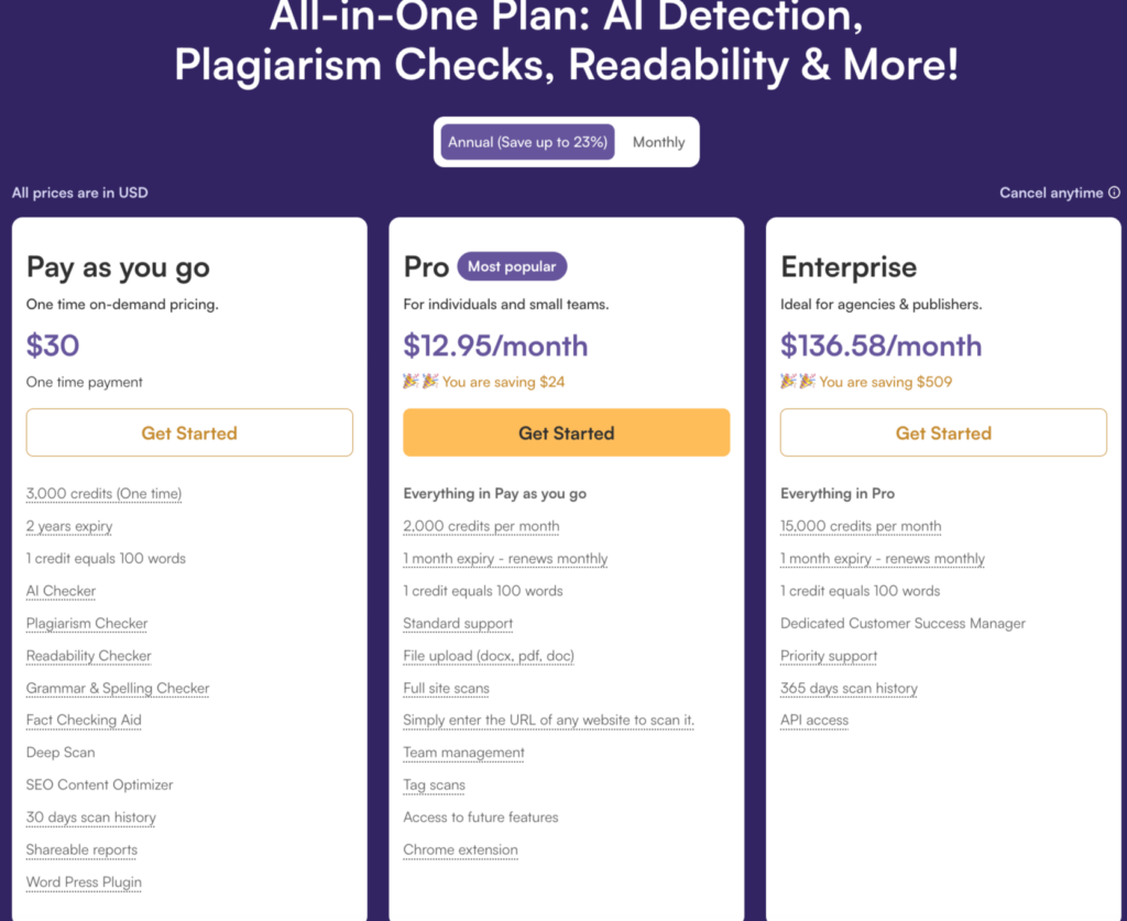 KI-Texte erkennen 2026 – welche Detektoren für Deutsch wirklich funktionieren 2 Originality.ai Preise – KI-Texte erkennen Kosten